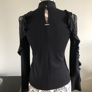 Guess top with lace sleeves. Black, size S. NWT